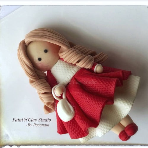 Red Dressed Doll Magnet + keychain (Without Materials)